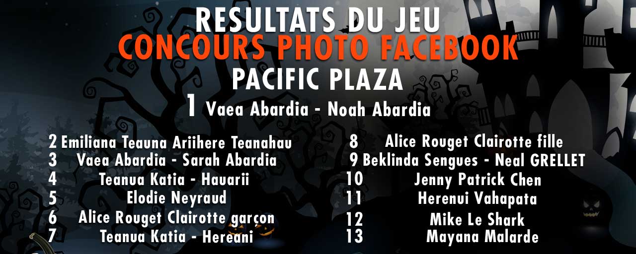 Liste des gagnant au jeu Halloween du Pacific Plaza
